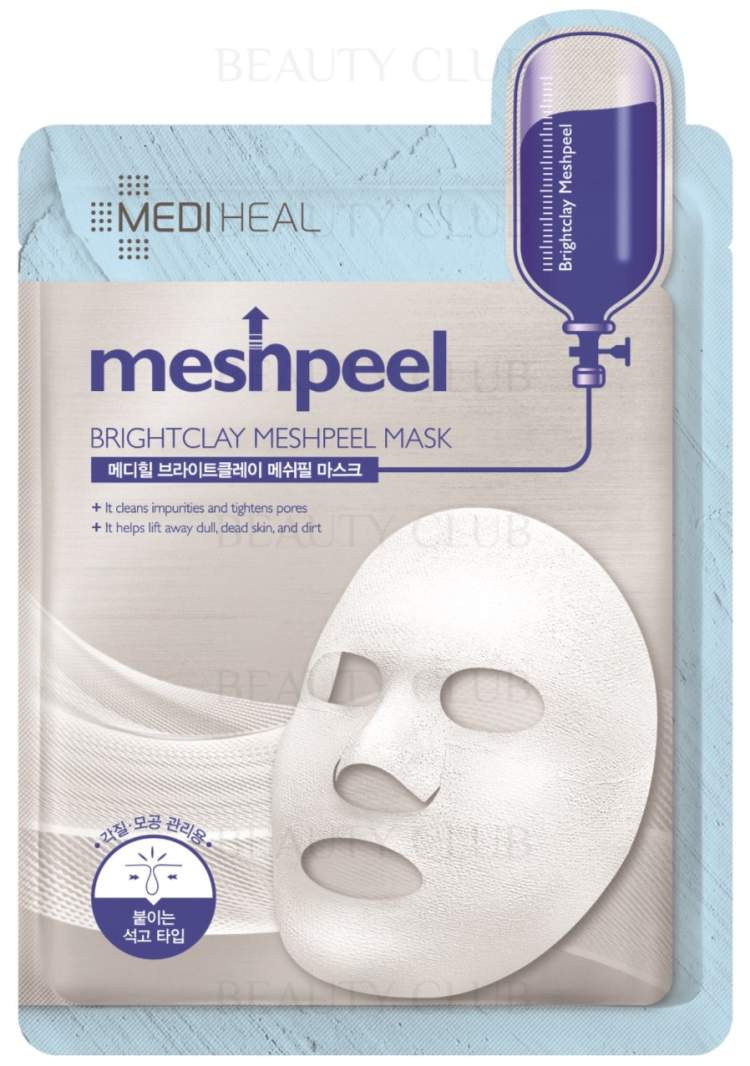 MEDIHEAL Маска для лица глиняная Brightclay Meshpeel Mask 1/10/300, 17 г Маска для лица с глиной эффективно очищает и сужает поры. Уменьшает жирность, снимает воспаления, деликатно подсушивает, выравнивает тон кожи, осветляет пигментные пятна, повышает тургор.